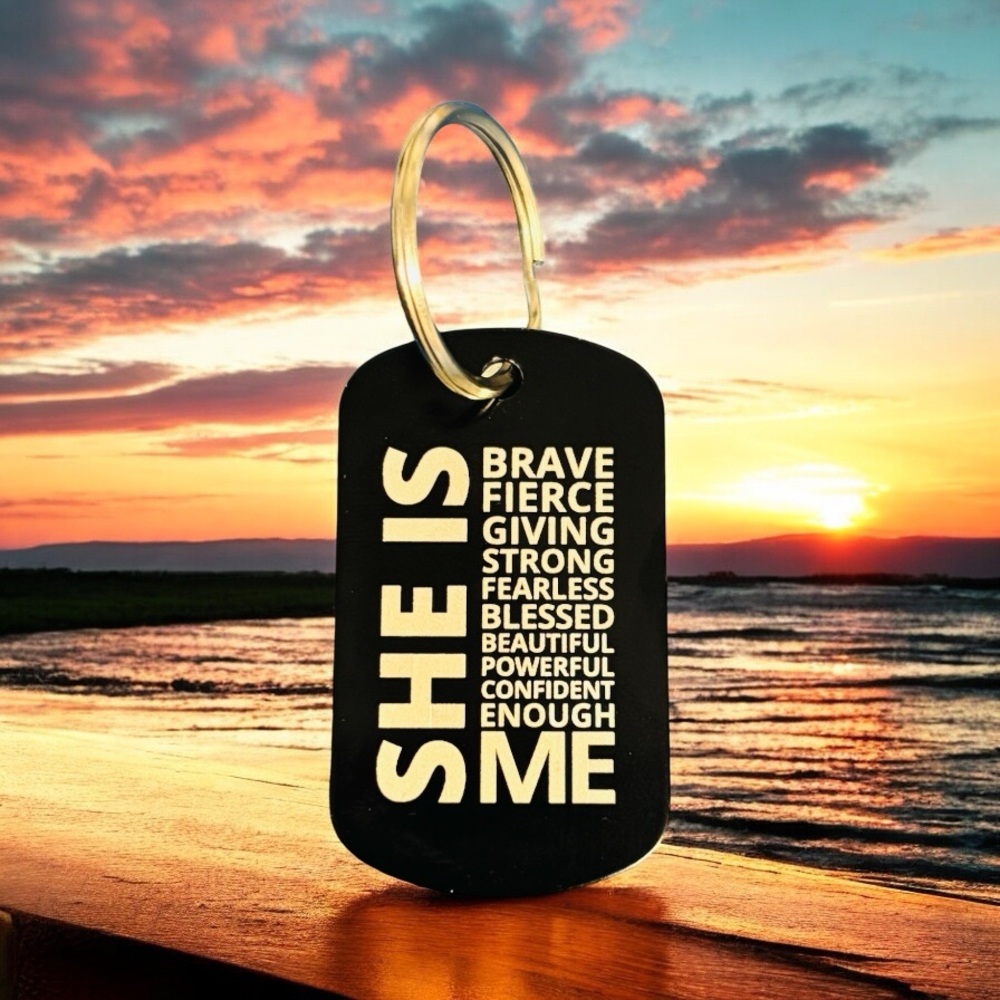 Inspirational Black Keychain “She is Me”
